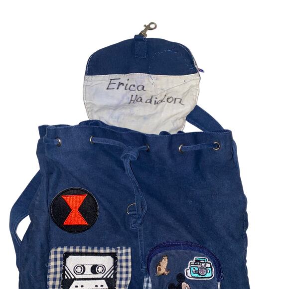 Vintage 90s Mickey Unlimited Disney Canvas Backpack Blue Gingham Patches - Picture 7 of 10